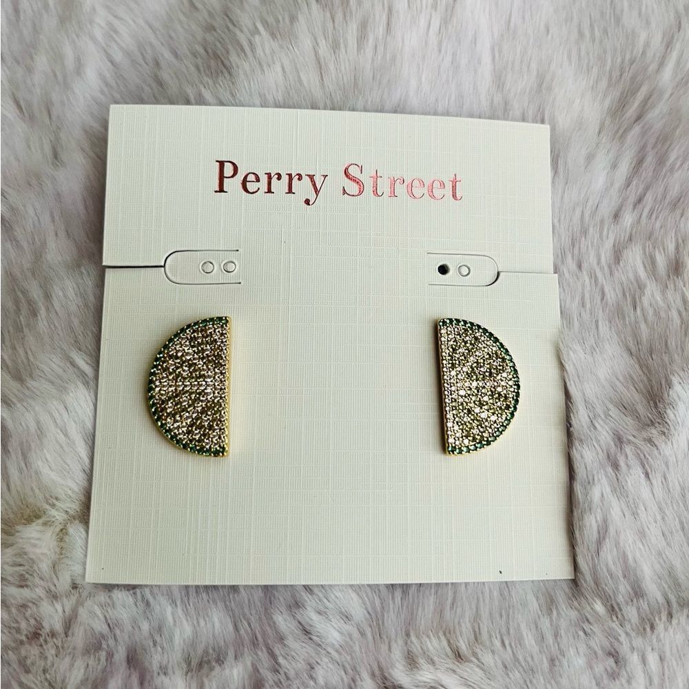 Perry Street Claire Statement Studs Lime Wedge Crystal Gold Tone Earrings New